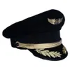 Custom Upscale Pilot Cap Airline Captain Hat Uniform Halloween Party Adult Men Military Hats Black For Women Wide Brim243A