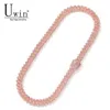 Uwin S-Link Miami Rose Gold 12mm Cuban Link Pink Rhinestone Naszyjnik Pełny bling punk Bling Charm Hiphop Jewelry1300a