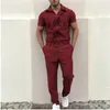 Jumpsuit men's patchwork casual fashion trend suit men's fashion short sleeved pocket drawstring zipper jumpsuit work suit X0615 S-3XL