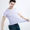 Men's T Shirts Short Shirt 2023 Cool Summer T-shirt White Black Blue Thin Elastic Daily Casual Tops MEN V-Neck Solid Tees