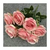 Decorative Flowers 7heads Rose Bundle Artificial Fake Silk Flower Dusty Pink Black White Wedding Decoration Christmas Party Display Gift