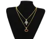 Collane con pendente egiziano di grandi dimensioni Ankh Key Set tondo rubino zaffiro con strass Charms catene a maglia cubana per gioielli Hip Hop da uomo8911843