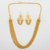 أقراط القلادة مجموعة مجوهرات اللون الذهبية دبي الطويلة مع قطرة 2pcs لحفلات الزفاف العروس