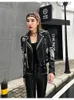 Women's Leather Jacket Black Short Spring And Autumn Rivet Design Lapel Pu Silver Decorative Slim Fit Fashion All-Match