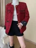 Vestes pour femmes automne hiver mi-longueur simple poitrine en laine rouge gris tweed de haute qualité