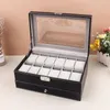 12 rutnät Watch Box Pu Leather Case Holder Organizer Storage för kvartsklockor smycken lådor Display Gift 231225