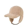 Bola bonés chapéu de inverno para homens boné de beisebol mulheres earflap gorras tamanho grande quente artificial cordeiro para baixo tecido