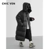 Chic ven feminino para baixo casacos coreano solto com capuz grosso quente longo para baixo jaqueta casaco de inverno para feminino parkas outerwears 231225