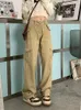 Jeans féminins américain y2k khaki vintage cargo mode poche haute taille pantalon droit street street pantalon denim de jambe large