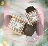 Vackra herrkvinnor Atmospheric Business Watch Premium Quartz Movement Clock Square Roman Tank Sereies rostfritt stål läderband pojke flicka lady klockor gåvor