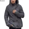 2024 Cárdigan de doble botonadura para hombre suéter con capucha sólido Otoño Invierno chaqueta de punto de manga larga abrigo para hombre 231225