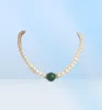 magnifique collier de jade vert et perle blanche des mers du sud de 89 mm, fermoir en or 14 carats 18quot3660980