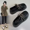 Geklede schoenen Dames Instagram Trendy lente- en herfstseizoen Nieuwe dubbele veters Britse kleine lederen dikke zool JK Single