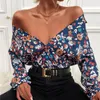 Женские блузки сексуальные печати v Neck Button Down Roll Up Ryeve Late Tops для женщин. Обычные повседневные дамы Элегантные рабочие рубашки Blusas