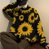 Men's Sweaters Autumn And Winter Japanese Retro Sunflower Flocking Lazy Wind Sweater Men Women BFHip-Hop Fashion Couple Long Sleeve