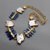 Collane Y.YING Collana girocollo con connettore Keshi bianco naturale coltivato con cianite blu naturale 17 "per donna