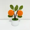 Flores decorativas criativas de tricô artesanal fruta em vasos de cabeças em vasos de cabeça acabada de morango laranja presente para namorada