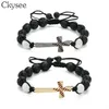 CKYSEE Ręcznie robione pleciona Macrame Black Lave Stone Base Bransoletka Baseball Bransoletka Bransoletka Chrześcijańska biżuteria dla kobiet i mężczyzn1257p