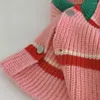 Kogelcaps winter dames gebreide hoed gestreepte capuchon sjaalomslag warm wollen roze geïntegreerd