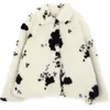 Women's Fur Women Short Thick Black And White Spotted Plush Coats Korean Small Cow Pattern Imitation Mink Coat Female College Jackets