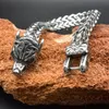 Rostfritt stål flätat nordiskt Viking Beast Wolf Buckle Chain Armband Bangle 192123cm Retro Punk Biker Party Jewelry for Men 231225