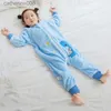 Schlafsäcke MICHLEY Blau Dinosaurier Flanell Baby Kind Schlafsack Winter Nachtwäsche Niedlichen Cartoon Body Schlafsack Pyjamas Mit Füßen Jungen Mädchen L231225