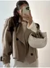 Elegant Cropped Woolen Coat For Women Lapel Collar Loose Long Sleeve Jacket Autumn Chic Casual Office Lady Outerwear 231225