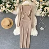 Yuoomuoo Women Dress Autumn Winter Fashion V-Neck Fitness Elastic Long Knitte Sweater Dress Lady Full Sleeve Bodycon Vestidos 231225