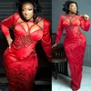 2024 ASO EBI SHEATE ROUGE PROM DRAGE DU PRÉLÉ PÉSIDÉE LACE SOIRGE FORMELLE FIME Deuxième réception Robes de fiançailles d'anniversaire Robe de Soiree ZJ386