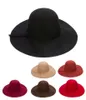 Jesienna zima szerokie czapki dla kobiet dziewczęta Dziewczęta wełna vintage filc melonik Fedoras Solid Floppy Cloche Cap Hat6093816