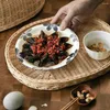 Dinnerware Sets Cover Basket Plate Serving Wicker Fruit Weaved Tray Organizer Outdoor Picnic Keep Clean For Outdoors Parties