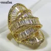 Vecalon Big Across Party Ring Gold Color 925 Sterling Silver Diamond Engagement Wedding Band Rings for Women Men Finger Jewelry207f