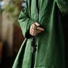 Trench-Coats pour femmes JEOSTES FEMMES VINTAGE LIGNE CHAUDAT HIVER PARKAS V-COLLE LONGE LOBE LOBE plus Coton 2023 vert