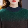 Übergroße Frauen Mode -Strickkleider Vintage -Verlauf halb hoher Kragenpullover Büro Langer Pullover Bottom Kleid 231225