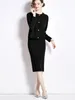 Robes de travail Corée Fashion Tricoted Set Women's Female 2 pièces Elegant Vintage Black Long Long Sweater Swirt Tricoter Jupe-Longue