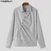 2023 Hommes Chemise Irrégulière Rayé Revers Manches Longues Automne Vêtements Lâche Streetwear Mode Casual Camisas S 5XL INCERUN 231225