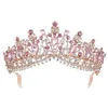 Coroa de cristal rosa de ouro rosa coroa de tiara de bridal com concurso de pente baile véu de fita de casamento acessórios de cabelo 211006301z