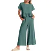 Kvinnors träningsdräkter Kvinnor Rompers och Jumpsuits Dressy 2 Piece Outfits For Women 2023 Summer Short Sleeve Crop Tops Wide Ben Pants Set Girl Girl