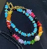 Strand Natural de agua dulce de agua dulce Piedras de gradiente del arco iris para mujeres Gravel Bangle Bohemian Joyas hechas a mano