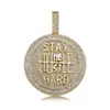 Iced Out Round Pendant Necklace Letter Saty Hard Gold Silver Plated Mens Hip Hop Necklaces Jewelry239C