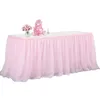 Saia de mesa de tule rosa de 6 pés para mesas retangulares ou redondas arco-íris encaracolado salgueiro unicórnio chá de bebê decoração de aniversário 231225