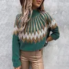 Damestruien Warme en gezellige Koreaanse mode kleding Dames lange mouw hoge kraag afdrukken trui casual losse gebreide pullover jumper tops