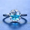 Eheringe Süßes Boho weiblich 925 Sterling Silber Verstellbarer Ring Blue Crystal Mermaid Finger einzigartige Stil Engagement für Frauen281o