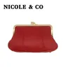 Bags NICOLE CO Genuine Leather Coin Purse Sheepskin Change Purse Metal Hasp Closure Card Holder Wallet For Women Handbag Red Black