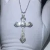 Vecalon Big Cross Pendant 925 Стерлинговое серебро 5A Циркон Свадебные подвески с ожерельем для женщин мужской ювелирные изделия295U