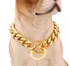 Verkauf von 15 mm 1234 Zoll Gold Ton Double Curb Cuban Rombo Link Edelstahl Hundeketten Halskette Whole Drop9842756