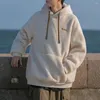 Herrtröjor mysiga män fleece hoodie vintage amerikansk stil tjock med dragsko elastisk manschett varm pullover för hösten
