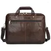 Compteurs de porte Men Généhes en cuir authentique 15,6 "Sac d'ordinateur portable Sacs de messager de grande capacité Business Male Office Tote Travel CowHide Handsbag