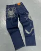 Drake mönster tryckt jeans män amerikansk street trend hip hop loft mode alla matchar vintage breda benbyxor 231222