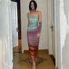 カジュアルドレスフラットネックパッチワークブラングスカート純粋な欲望スタイル女性のためのネックオフネックステッチチューブトップドレス